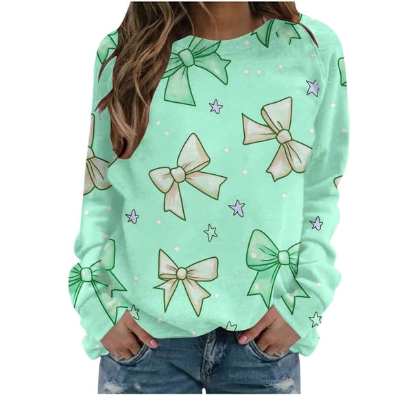 YUGYXL Pink Bows Sweatshirt for Women Plus Size Loose Blouse Crewneck Fall Winter Fashion Outfits Tops for Women Green XL