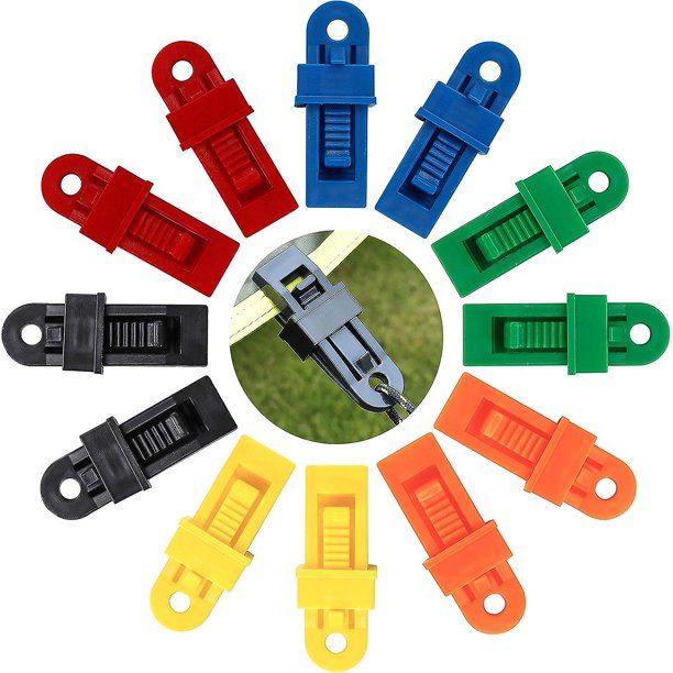 Abrazaderas de plástico para carpas, clip de lona para actividades al aire libre, acampadas y senderismo, 12 piezas (multicolor)