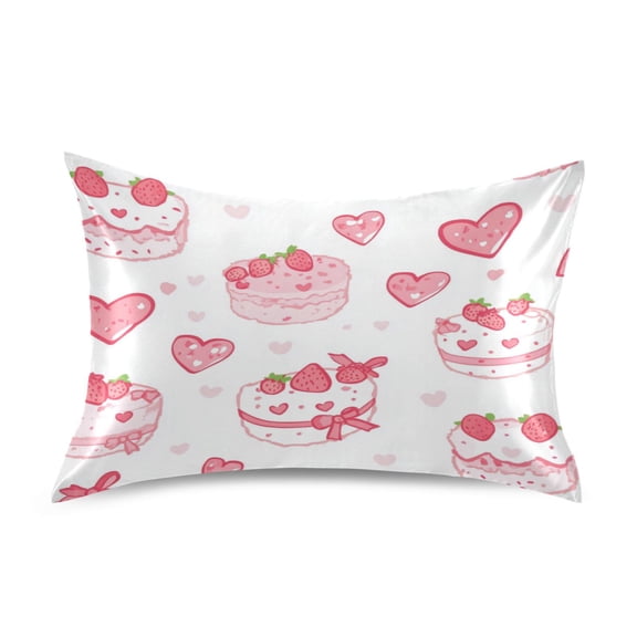 Satin Pillowcase Soft and Smooth Pillow Case for Hair and Skin Cute Pink Cake Pattern