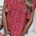 thumbnail image 4 of Blusa de manga corta con volantes Estampado floral Blusa de manga corta con escote en V ajustada informal para mujer Verano Borgoña M, 4 of 6