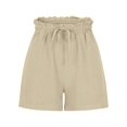 thumbnail image 5 of Women's Denim Shorts Womens Casual Solid Side Pockets Pants Shorts Elastic Waist Pockets Daily High Waist Shorts,Yellow Women's Shorts S, 5 of 6