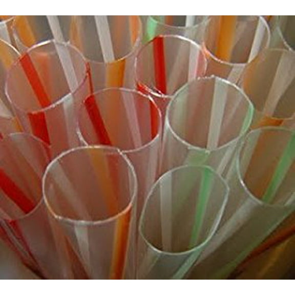 NineChef Bundle - 50 Count EXTRA WIDE Fat Boba Drinking Straw 8 1/2" Striped.   1 NineChef Brand Long Handle Spoon