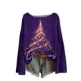 thumbnail image 2 of Women's Round Neck Lightweight Sweater Casual Long Sleeve Christmas Print Knit Pullover for Fall and Winter, Merry Christmas Design, Cozy and Festive, Christmas Sweaters for Women ,Purple,2XL, 2 of 5