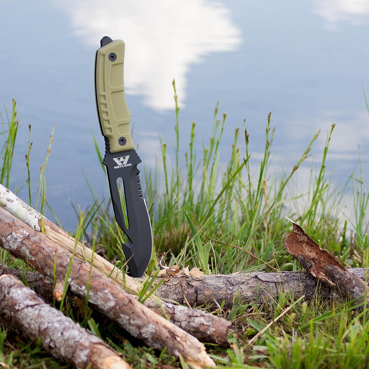 WEYLAND Outdoor Utility, Hunting, Hiking, and Camping Knife with MOLLE Sheath.