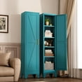 thumbnail image 2 of Narrow Bathroom Cabinet, Metal Storage Cabinet with 4 Adjustable Shelves and 2 Barn Doors,Tall Kitchen Pantry for Living Room, Home Office, Dining Room,Blue, 2 of 7