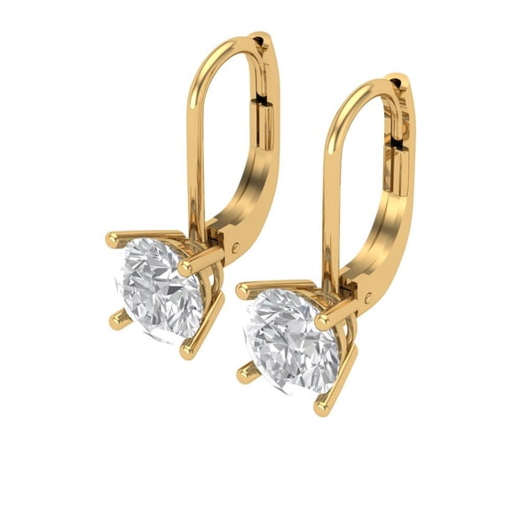 2 Ct Round Cut Drop Dangle Clear Moissanite 14K Yellow Solid Solid Gold Everyday Dainty Earrings Lever Back