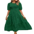 thumbnail image 2 of Femmes Été Bouffée Manches Robe Smocked Floral en Vrac Fluide Robe Haute Taille Dentelle Florale Étagée Midi Robe Bleu Ciel XL, 2 of 4