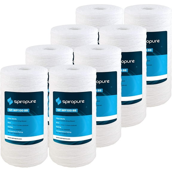SpiroPure SP-WP100-BB 10x4.5 100 Micron String-Wound Polypropylene Water Filter Cartridge SWC-45-10100 WPX100BB97P 355221-43 (Case of 8)