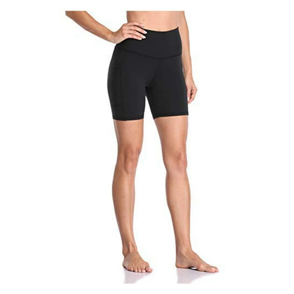Colorfulkoala Women's High Waisted Biker Shorts with Pockets 6" Inseam Workout & Yoga Tights (M, Black)