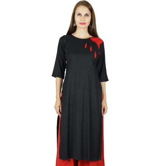 Bimba Women Black Rayon Kurta Kurti 3/4 Sleeve Formal Casual Indian Tunic Blouse