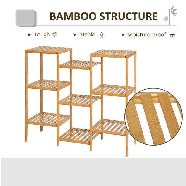 Etagere D'Angle Fil Metal/Bambou 3 Niveaux - Chrome/Bambou
