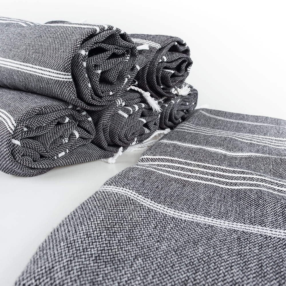 Hencely Turkish Beach Towel All Black - Set of 6