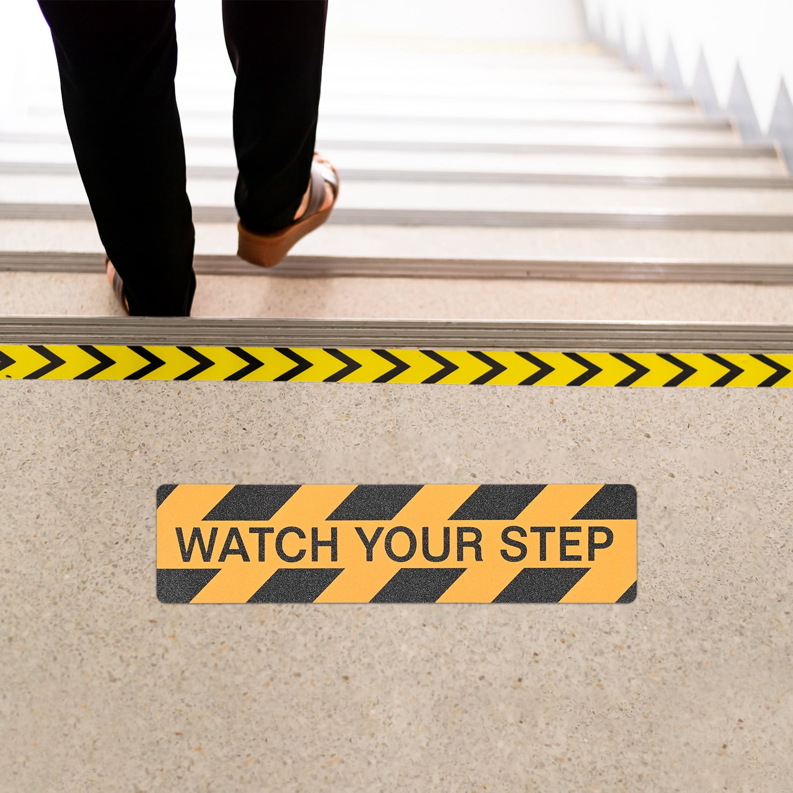 Uxcell 12-Pack WATCH YOUR STEP Floor Decals Stickers 6 x 24 Inch Watch Your Step Sign Warning Sticker Self-Adhesive