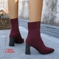 thumbnail image 6 of Women's Slip on Socks Dress Boots for Ladies Sexy Winter Fall Knit Pointed Toe Chunky High Heels Mid Calf Ankle Booties, 6 of 7