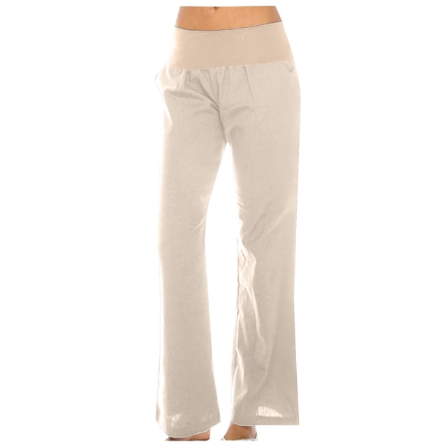 FNFYFH Clearance Ladies Plus Size Summer Linen Cotton Pants Flowy Loose Fit Solid
