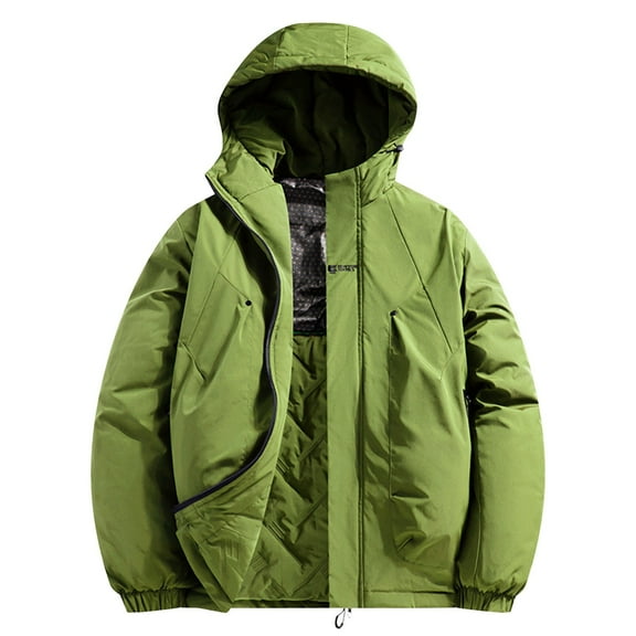 sususu Men's Winter Thermal Heated with Hood Windproof Cold Weather Insulated Padded Jacket for Outdoor Casual Wear - Green