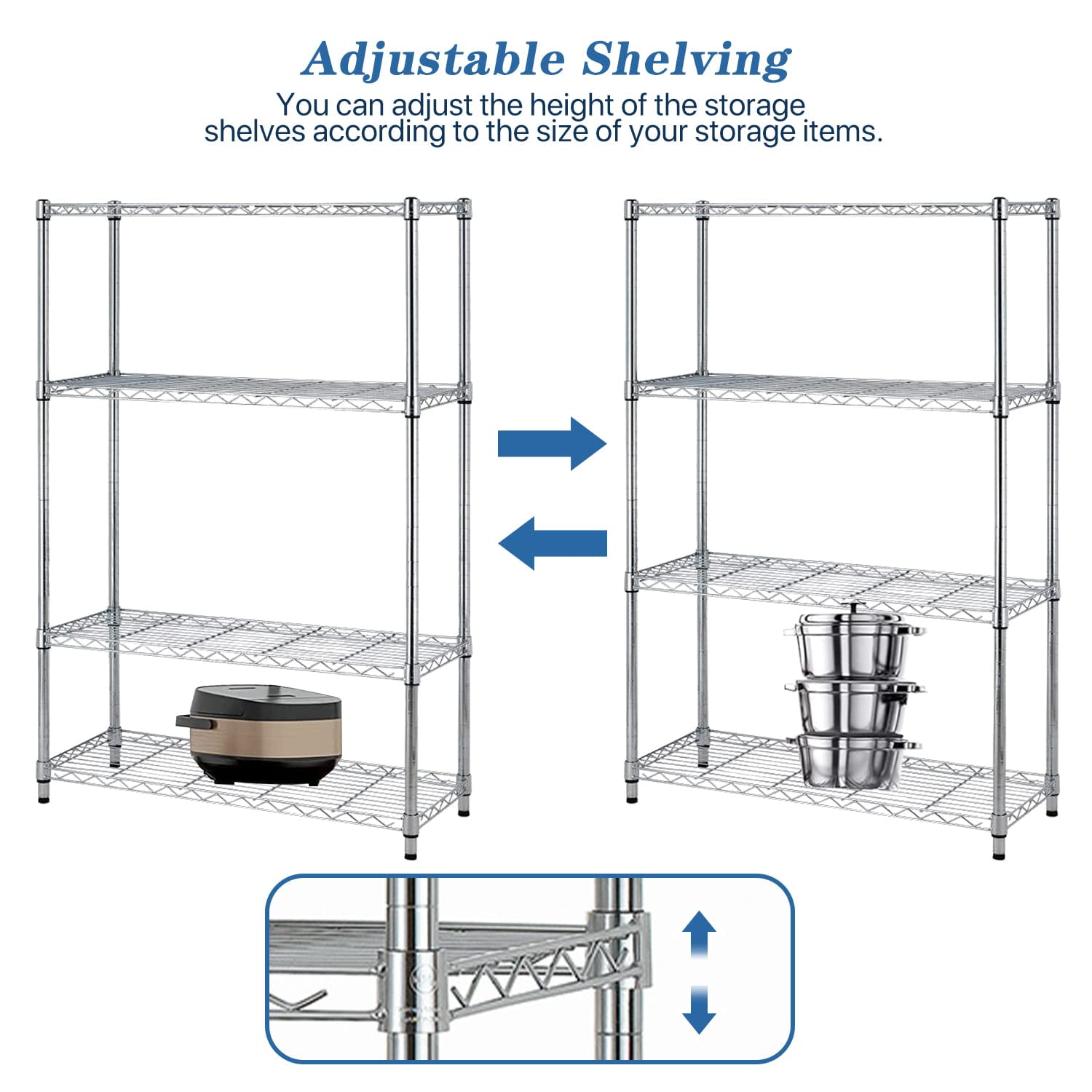 Storage Shelves NSF Metal Shelf 4-Tier Wire Shelving Unit 36''L×14''W×54''H Height Adjustable Storage Shelf Heavy Duty Shelving Storage Rack for Kitchen Office Pantry Bathroom Garage, Chrome