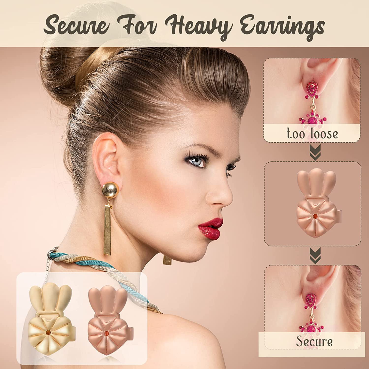 Earring Lifters Drooping Earring Backs, Hypoallergenic Large Stud Earring  Backings Silver/Gold/Ropse Gold 6 Pairs/Set