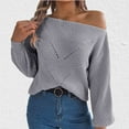 thumbnail image 2 of Lovskoo Sweaters for Women Trendy Casual Long Sleeve Off-The-Shoulder Solid Ladies Warmth Tops Blouse Gray, 2 of 8