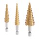 thumbnail image 1 of Juego de brocas escalonadas de titanio 3-12mm 4-12mm 4-20mm 2 flautas vástago hexagonal HSS 3 piezas, 1 of 4