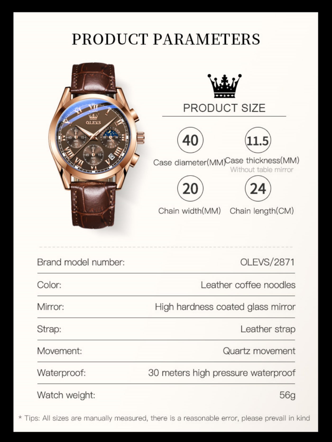 OLEVS Chronograph Watches for Men Luxury Classic Business Sports Mens Watches Moon Phase Waterproof Luminous Analog Quartz Leather Strap Reloj, Gifts for Men