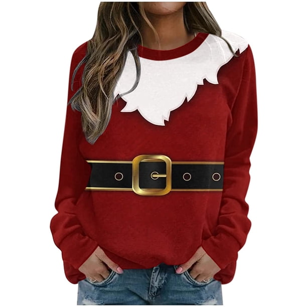 Camisas navideñas para mujer, sudadera ligera con cuello redondo de manga larga estampada, camisetas cómodas gráficas Pompotops gfhjh14606
