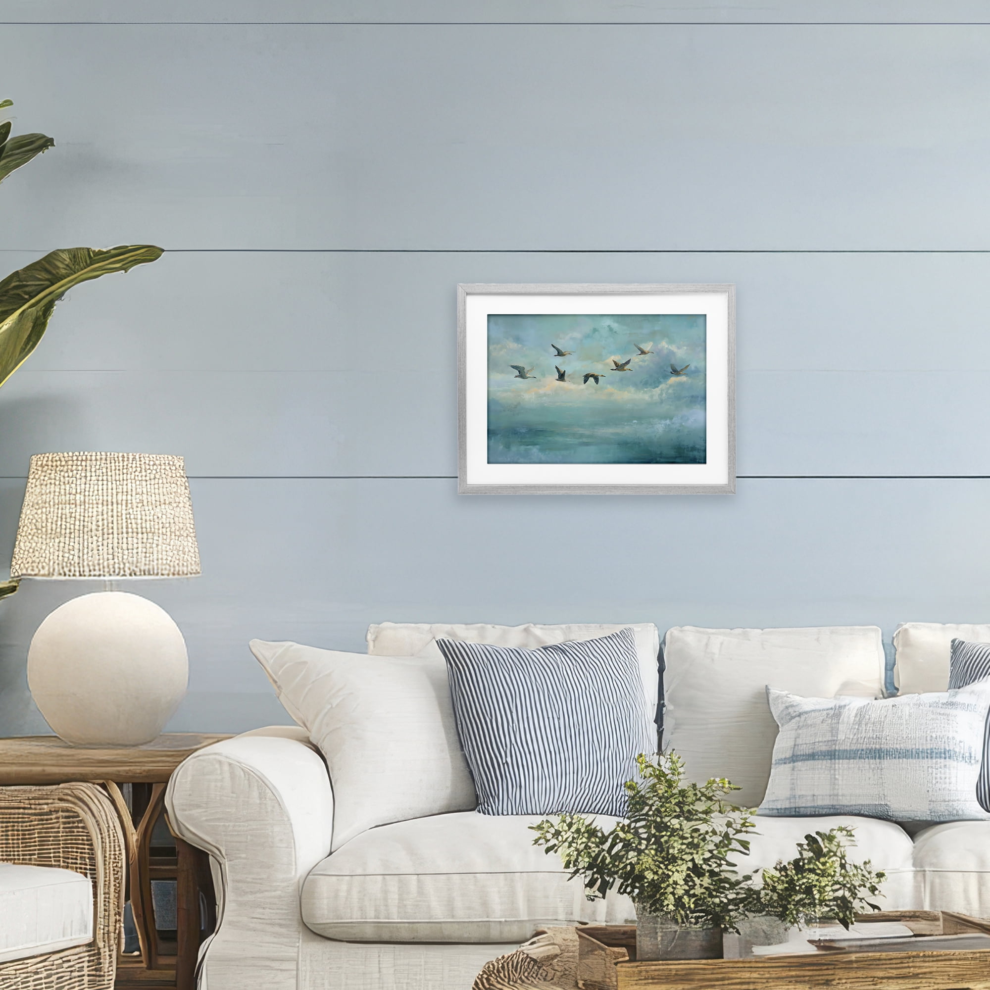 Stupell Industries Blue Skies Geese Gray Framed Print Under Glass, design by Petal Prints Design