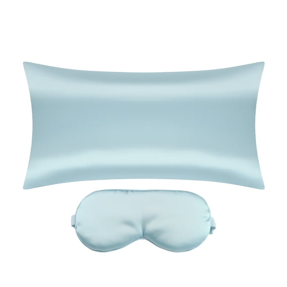 Funda de almohada de satén REGALWOVEN con cremallera oculta y máscara de sueño reina azul