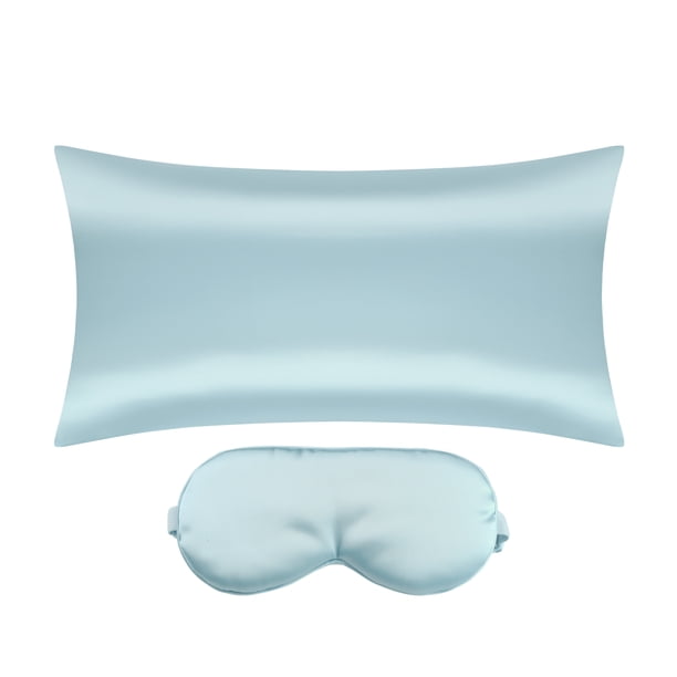 Funda de almohada de satén REGALWOVEN con cremallera oculta y máscara de sueño reina azul