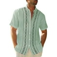thumbnail image 2 of Lumtrix Mens Summer Striped Cuban Guayabera Shirts Button Down Short Sleeve Vintage Beach Hawaiian Shirts Light Green M, 2 of 5