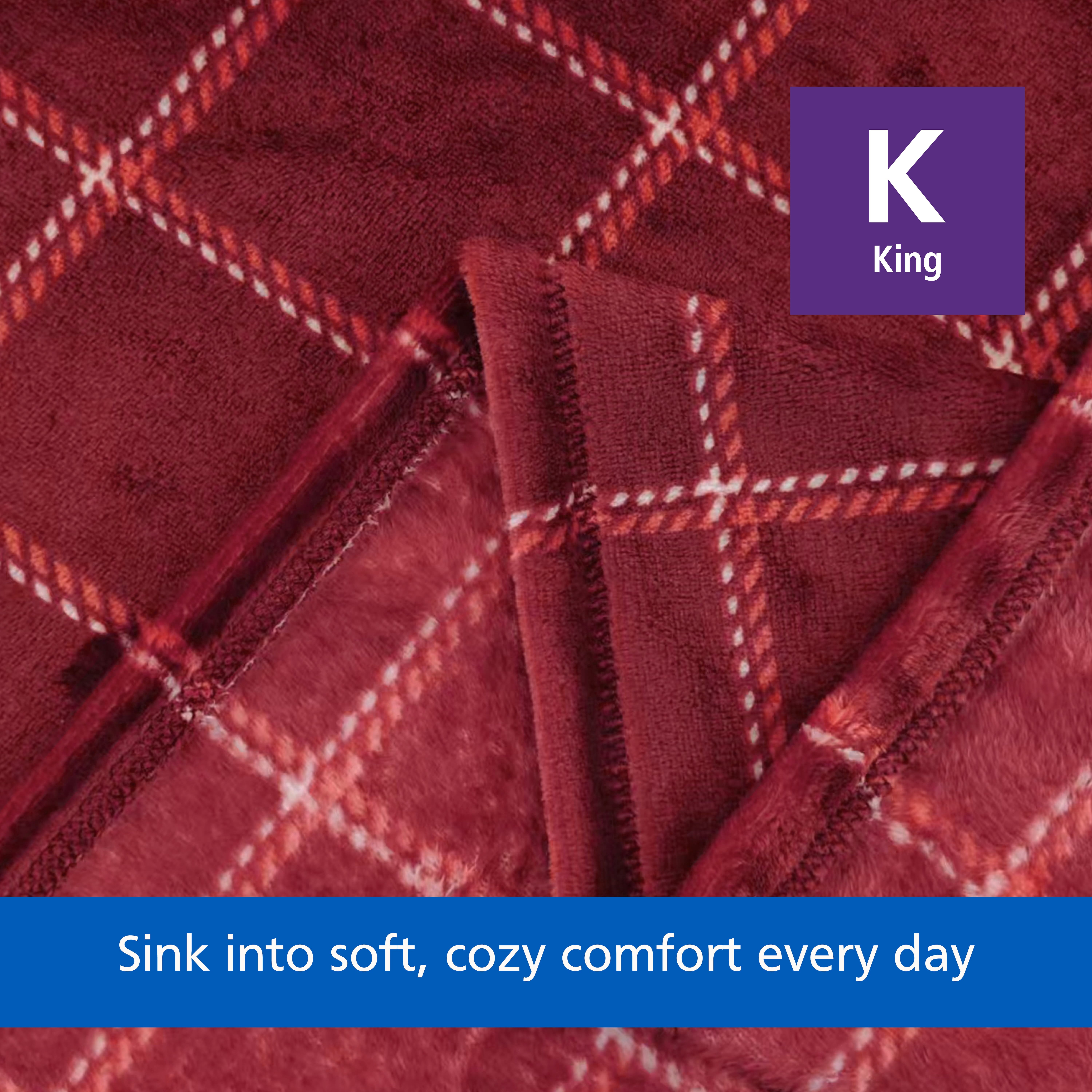 Mainstays Velvet Plush Bed Blanket, Red Check, King Size