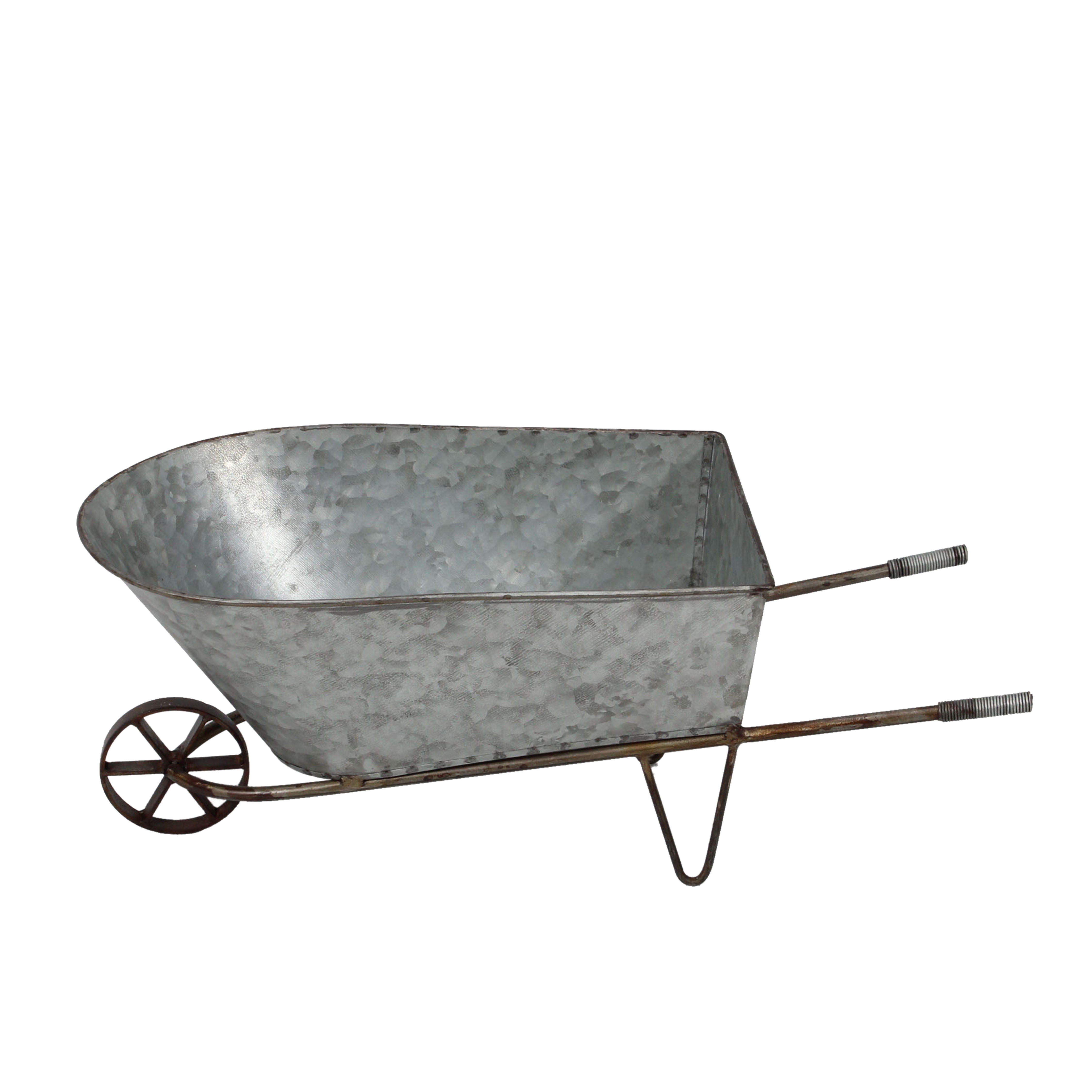 Benzara Spacious Metal Wheelbarrow with Two Elongated Handles