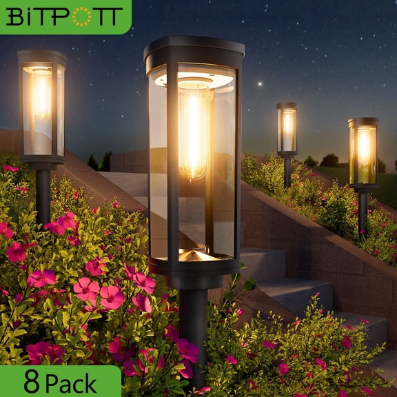 BITPOTT 8 Pack Solar Pathway Lights Outdoor, LED Solar Lights Outdoor, Auto on/off , Waterproof IP65, Warm White