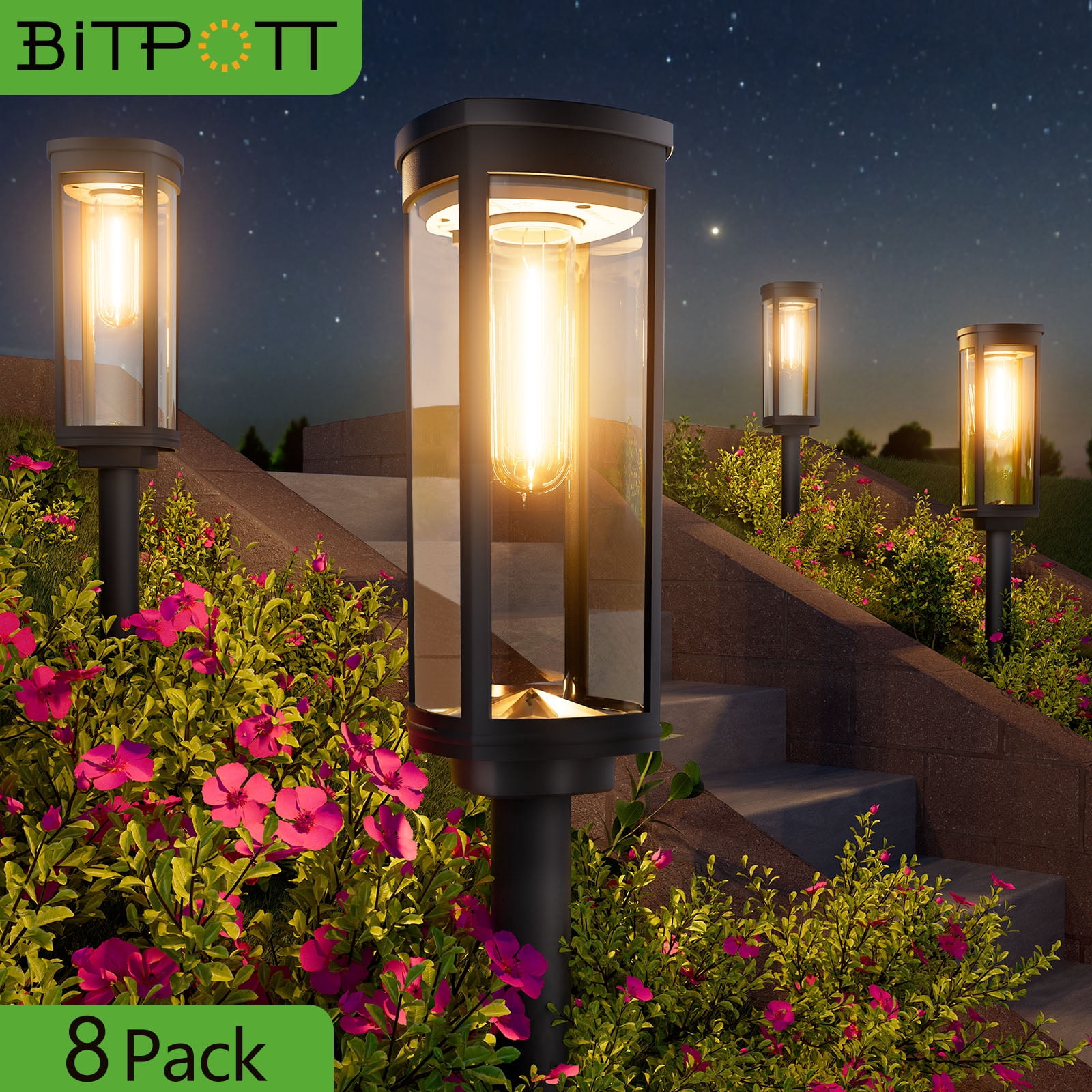 Bitpott Solar Pathway Lights, 8 Pack LED Warm White Outdoor photo 1