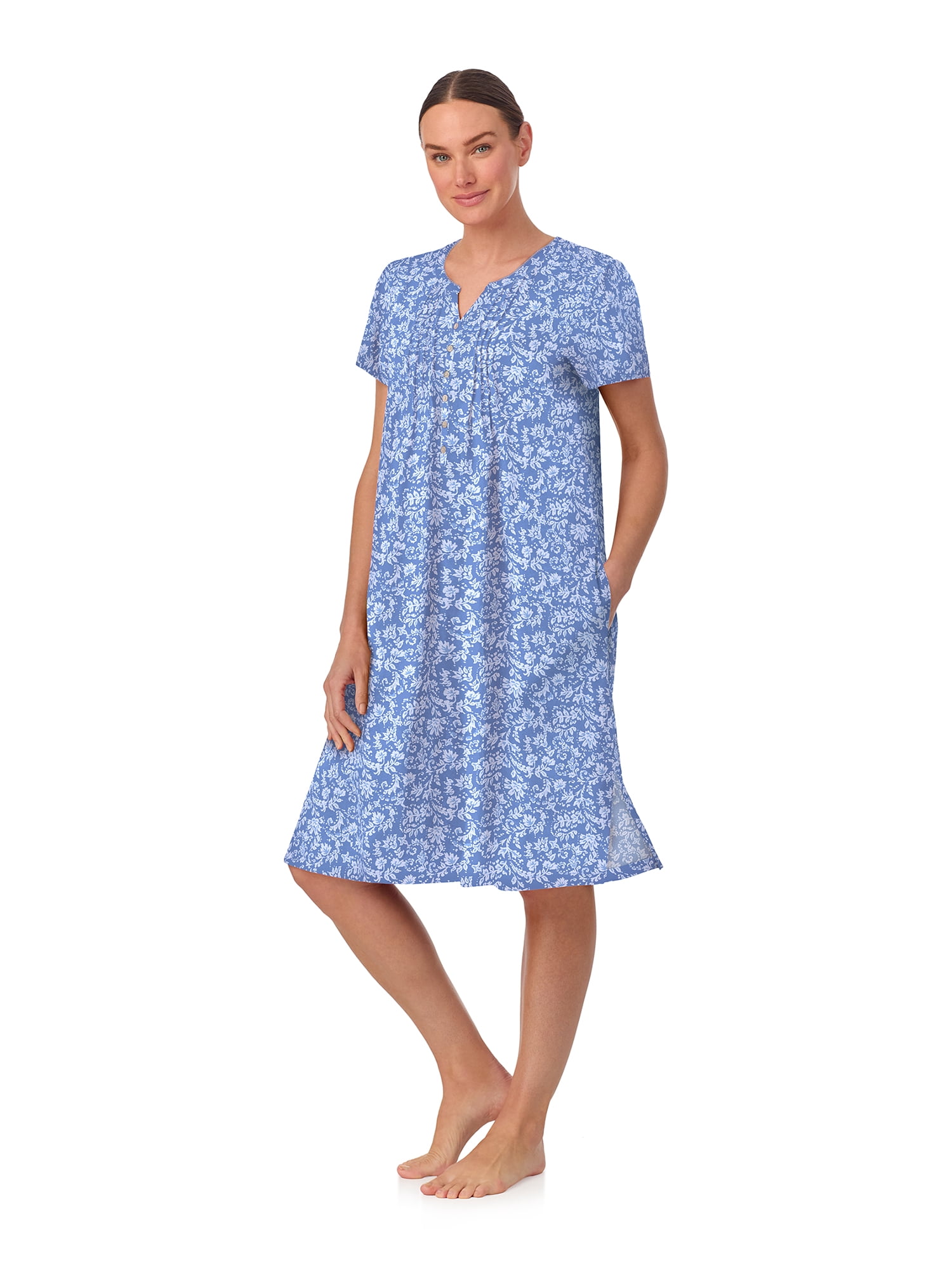 Aria Women’s Short Sleeve Split Neck Sweater Knit Nightgown, Sizes XS-5X