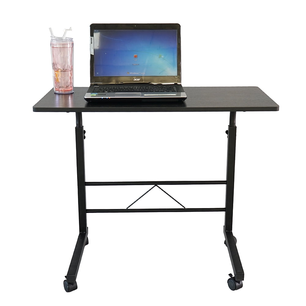 Mobile Laptop Desk Cart, 360 Degree Rotation Rolling Cart Notebook Computer Stand, P2 15MM Chipboard Steel Bed Table Supports 30 lbs for a Dorm Room, Living Room, Bedroom, or Any Small Space, Q1753