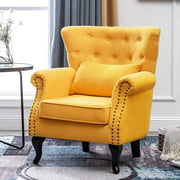 Mellcom Modern Tufted Button Wingback Accent Sofa with Waist Pillow for Living Room, Yellow