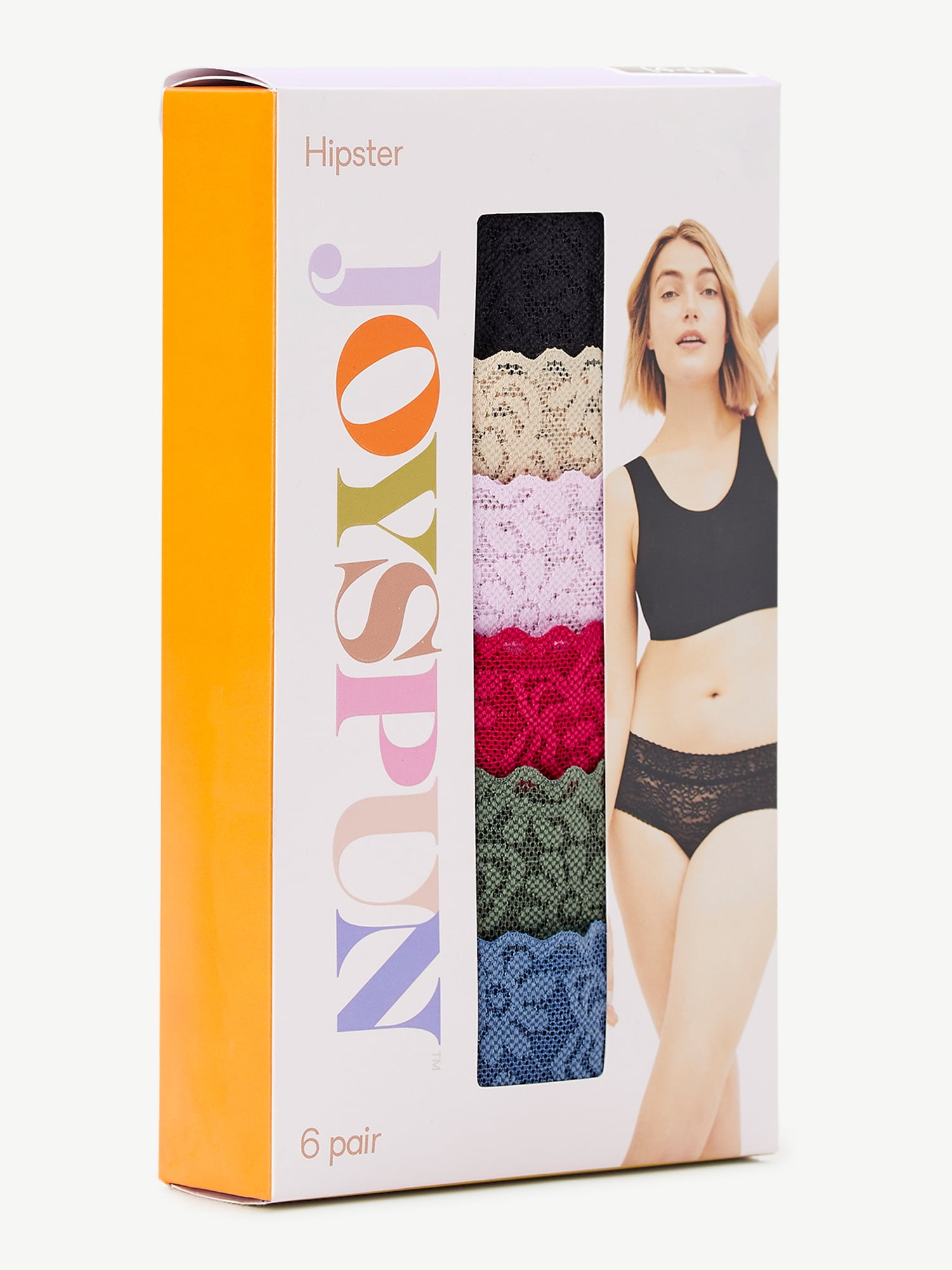 Joyspun Women's Stretch Lace Hipster Panties, 6-Pack, Sizes S to 2XL 
