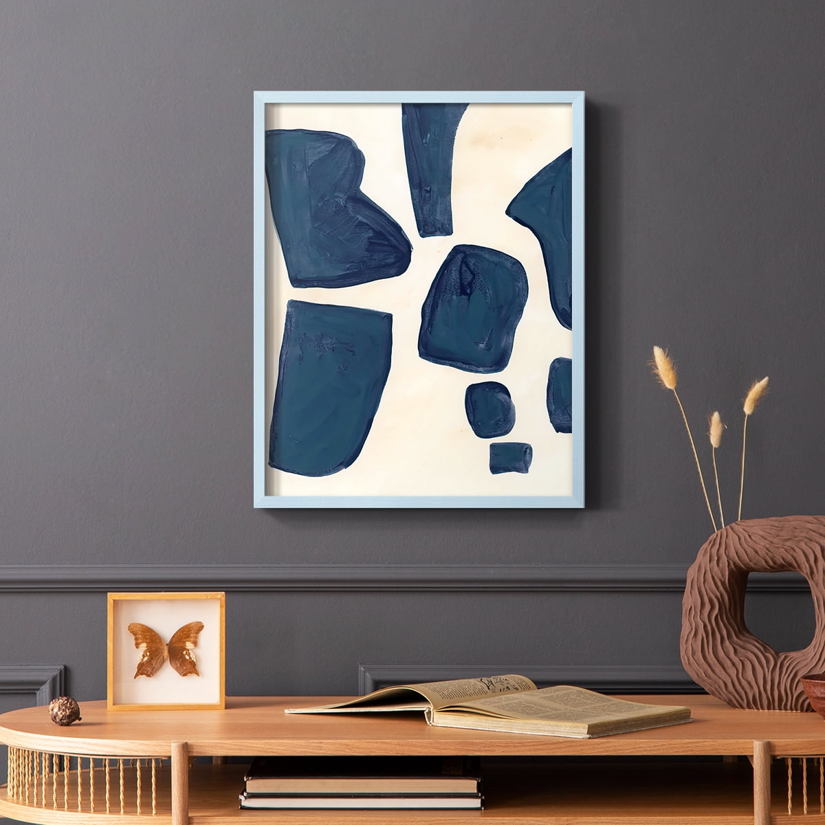 Blue Pieces I Framed Print in Blue Solid Wood Framed Print No Nail Hanging