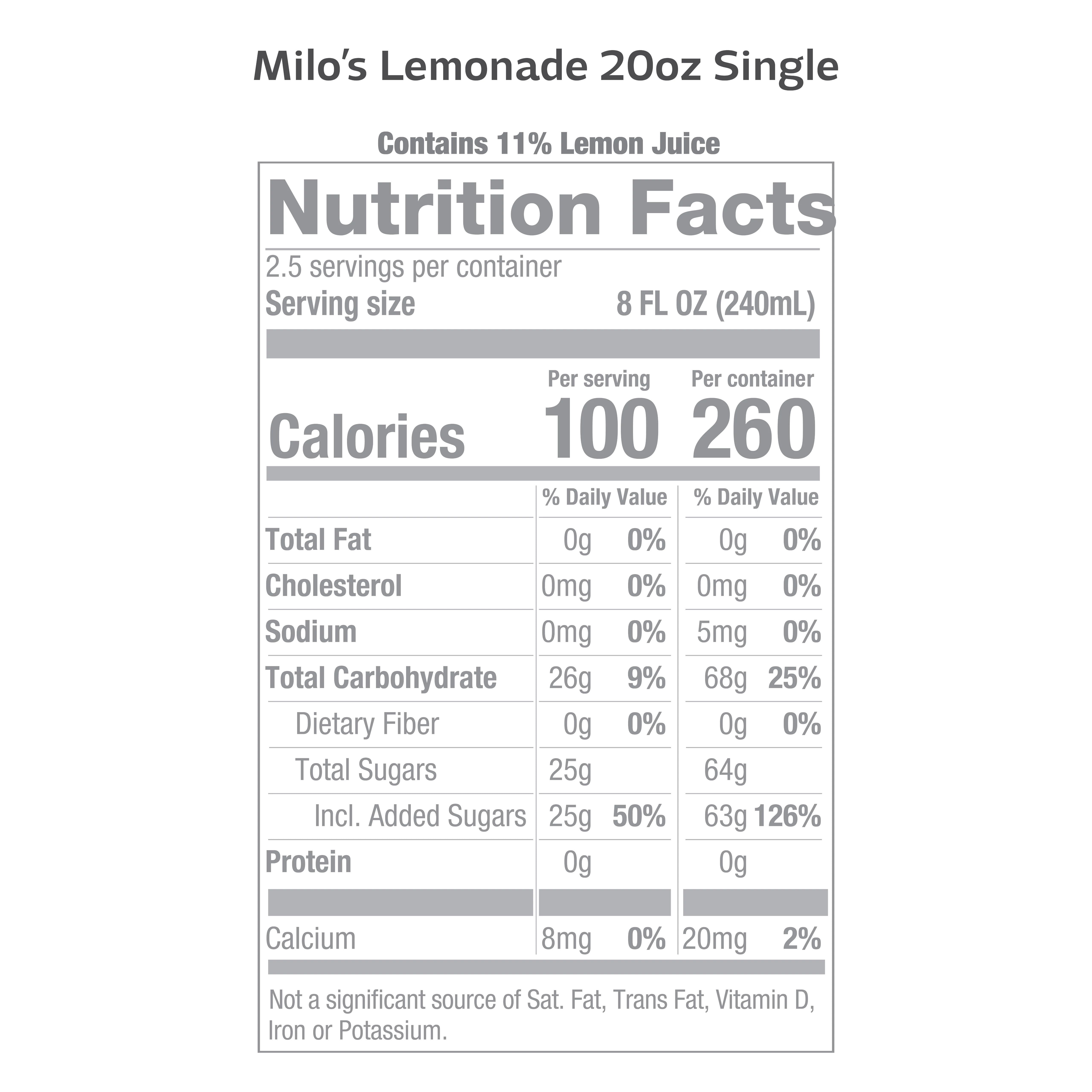 Milo's Lemonade Juice Drink, 100% Natural, 20 fl oz Refrigerated Bottle