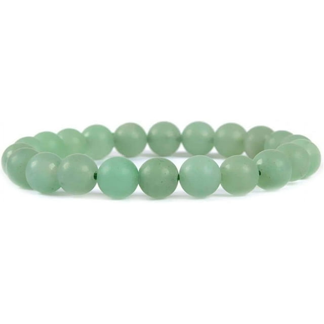 Bracelet Extensible Unisexe en Perles Rondes de 8 mm en Aventurine Vert Mat Givré Naturel