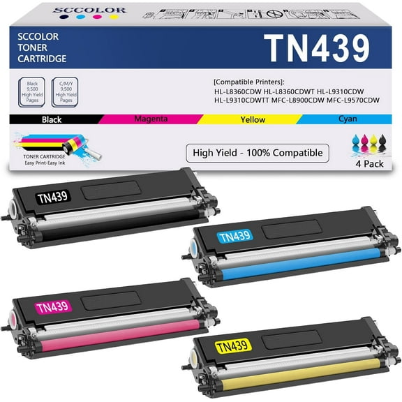 TN-439 TN439 Toner Cartridge High Yield Replacement for TN439BK TN439C TN439Y with for TN439M HL-L8260CDW HL-L8360CDW MFC-L8610CDW HL-L9310CDW Printer