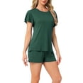 thumbnail image 4 of INSPIRE CHIC Women's Lounge Set Soild Sleepwear Short Sleeve Top and Shorts Pajama Set with Pockets 2XL Green, 4 of 6