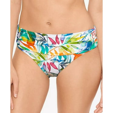 Ralph Lauren Women's Tropical Caribbean Wide Banded Shirred Hipster Bottoms White Size 16