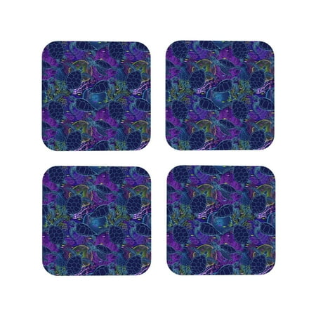 

Honeii Turtles Print Leather Coaster Set of 4 Ideal for Safeguarding Your Furniture from Drinks Spills and Effortless Cleanup-Square