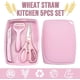 thumbnail image 2 of Herramientas de cocina Juego de 5 piezas de cocina con paja de trigo, apto para lavavajillas, color rosa, 2 of 4