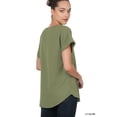 thumbnail image 3 of Zenana Women & Plus V-Neck Heavy Dobby Boat Neck Rolled Short Sleeve Blouse Top, 3 of 4