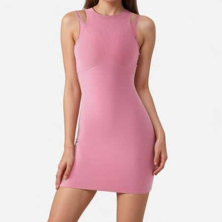 Active Women s Fitted Sleeveless Sports Dress with Built-In Bra and Bodycon Silhouette - X Large  Pink