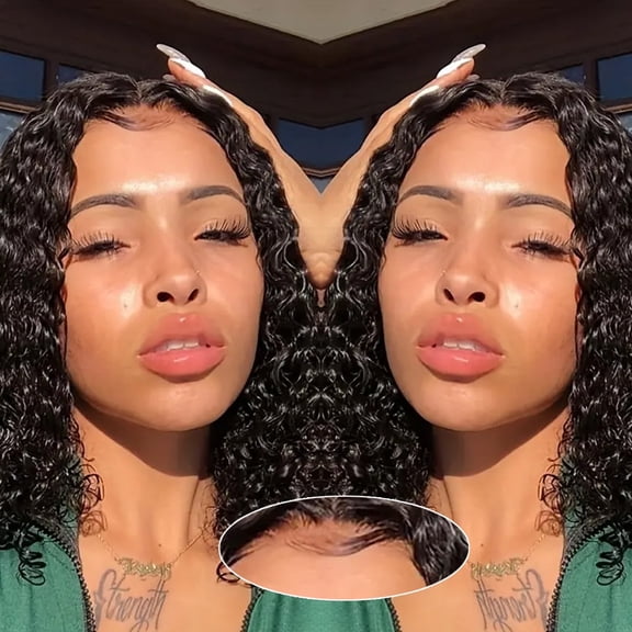 XIEANDKONG 13x4 Deep Wave Curly Lace Front Bob Wig, 12 Inch 180% Density, Pre Plucked with Baby Hair