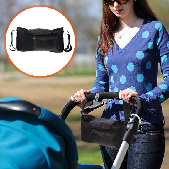 NICEXMAS 1Set Stroller Hanging Bag Lightweight Structure Oxford Cloth for Daily Use Black
